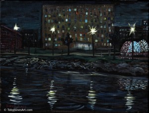 Riverside Apartments acrylic on canvas 12 x 9 x 0.3" inches price: $200