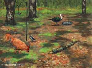 Yard Birds acrylic on canvas 16 x 12 x 0.5" price:  $310